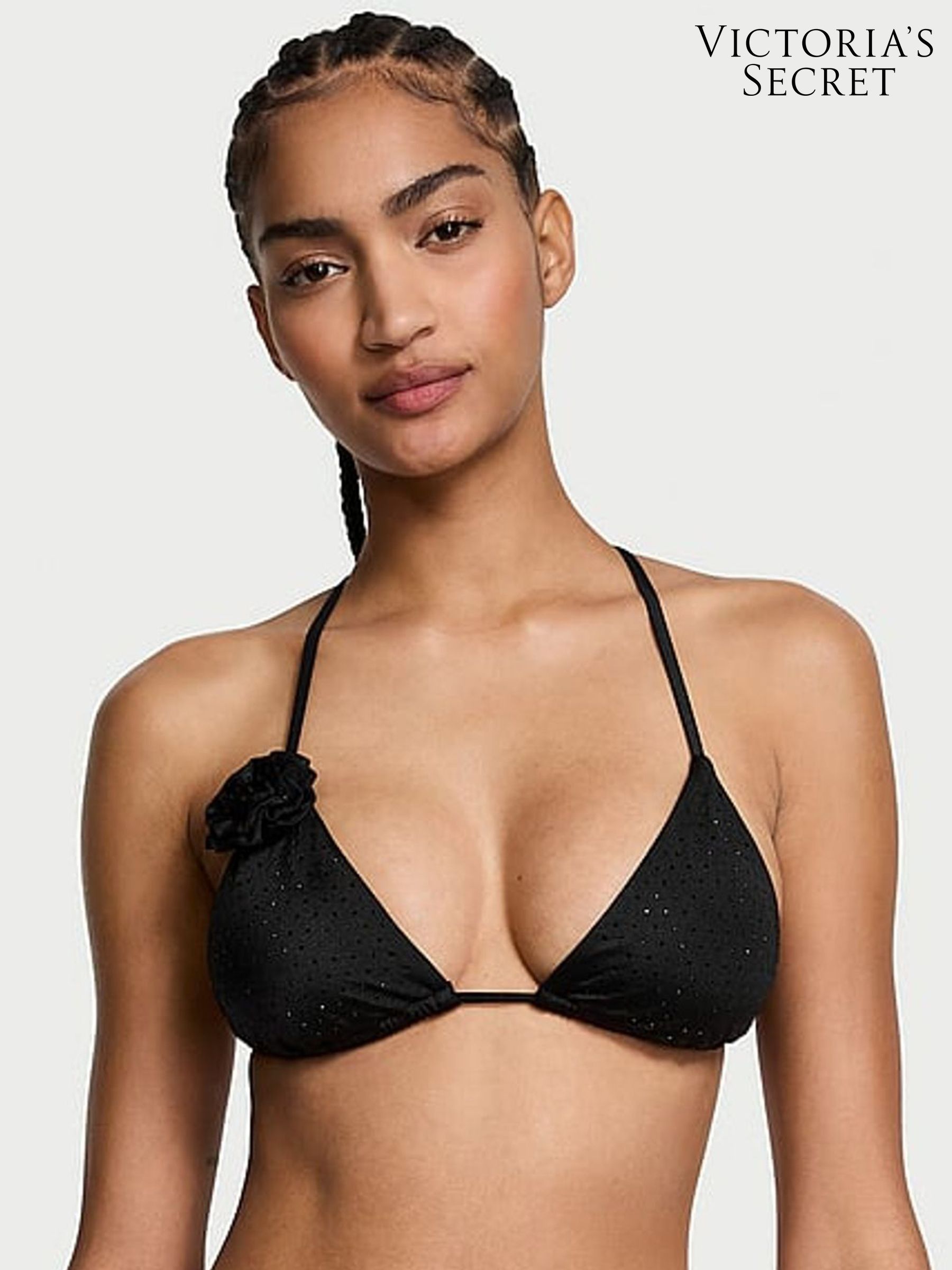 Black Diamante Triangle Rosette Bikini Top (AC3315) | €68