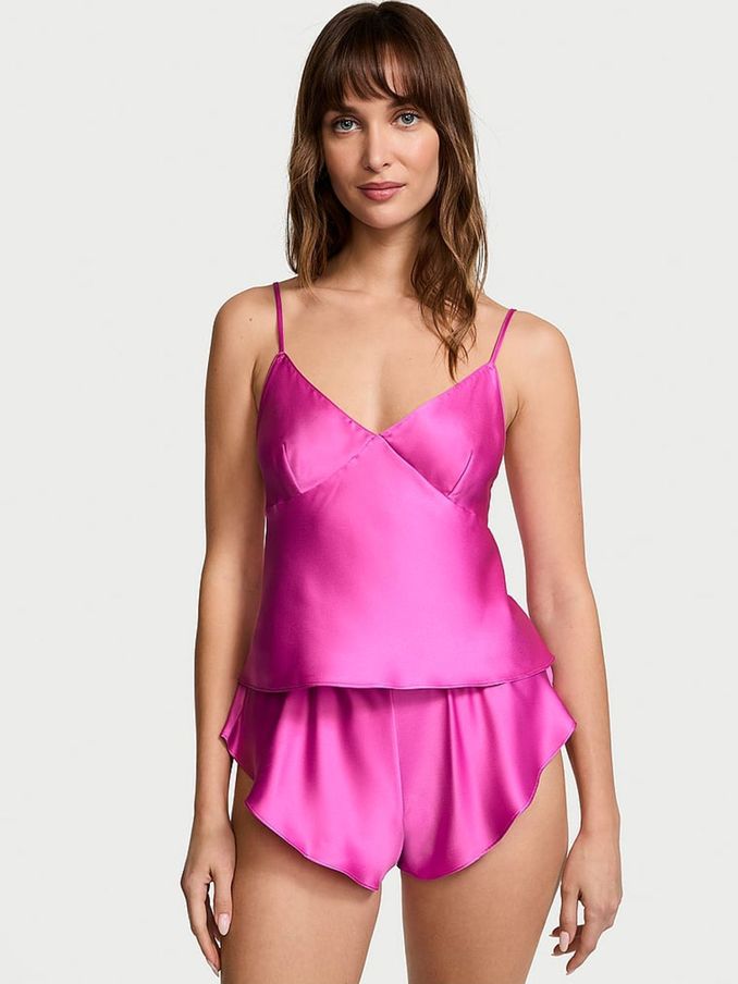 New Peony Pink Satin Open Back Cami Set (AC3469) | €68