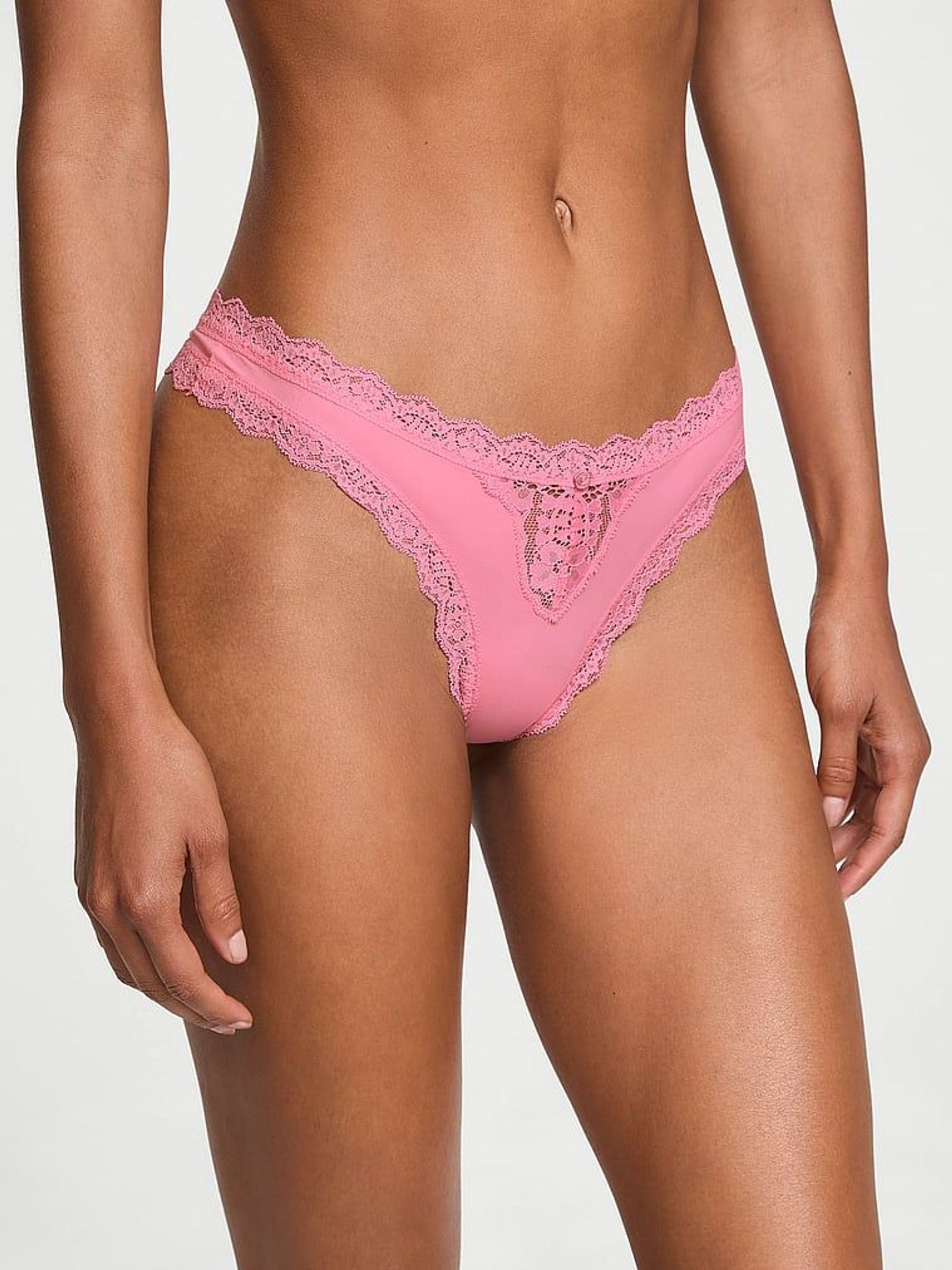 Pink Hope Lace Trim Thong Knickers (AC3487) | €15.50