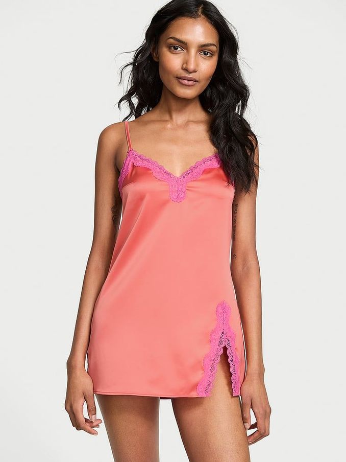 Coral Ribbon Pink Lace Slip Dress (AC3488) | €52