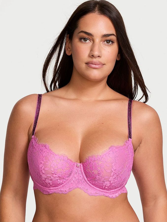 New Peony Pink Unlined Balcony Twinkle Strap Bra (AC3529) | €56