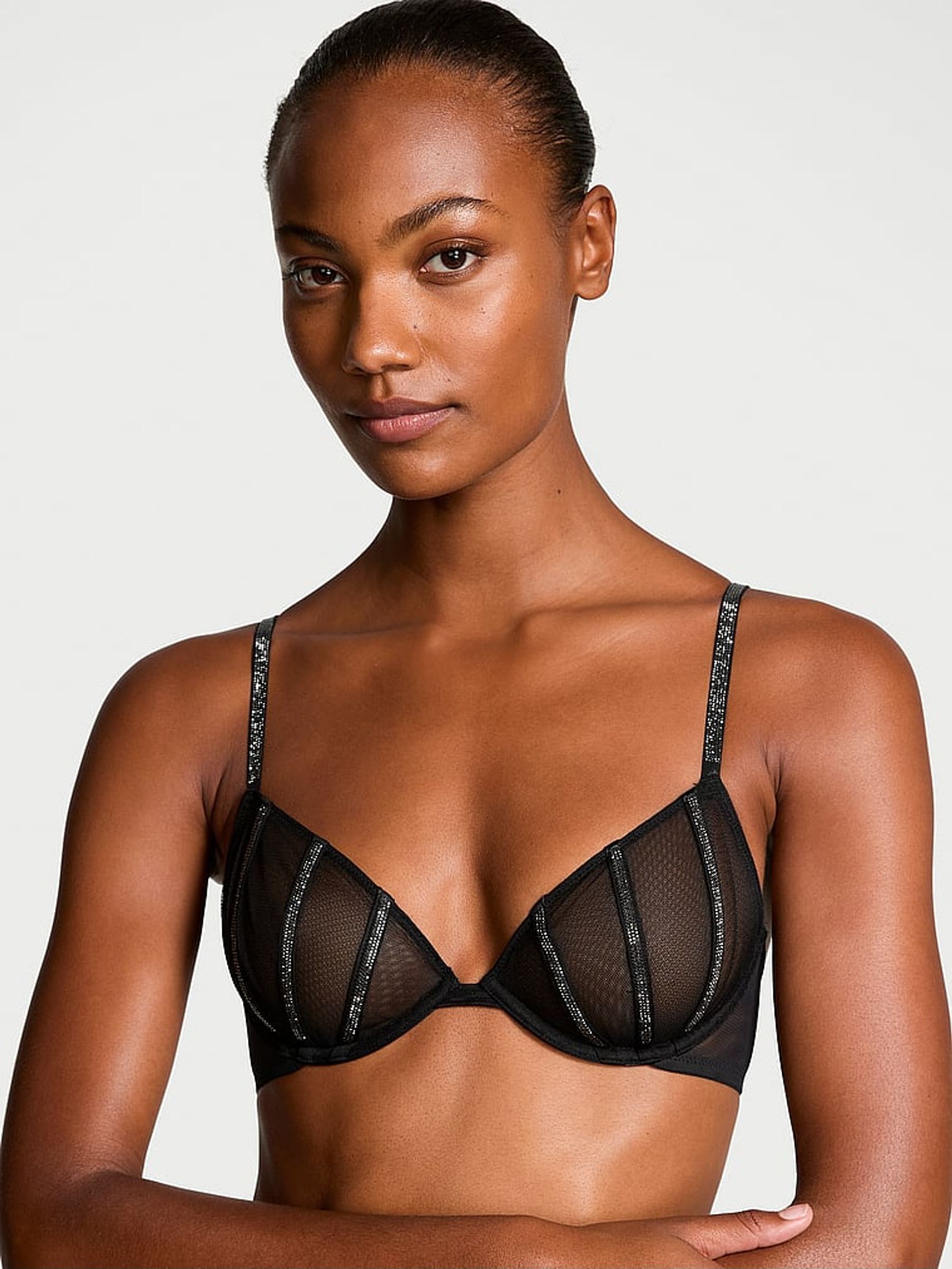 Black Sheer Shine Low Cut Demi Bra (AC3532) | €68