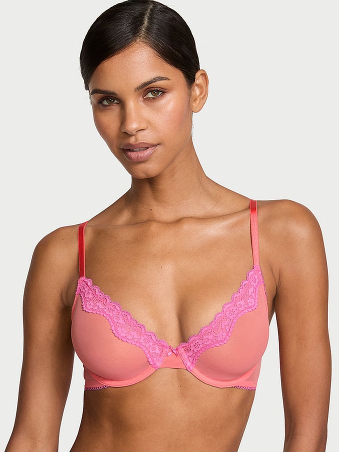 Coral Ribbon Pink Unlined Demi Bra (AC3539) | €27