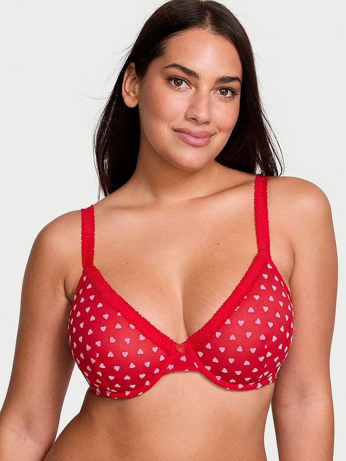 Vermillion Red Hearts Flocked Unlined Demi Bra (AC3544) | €27