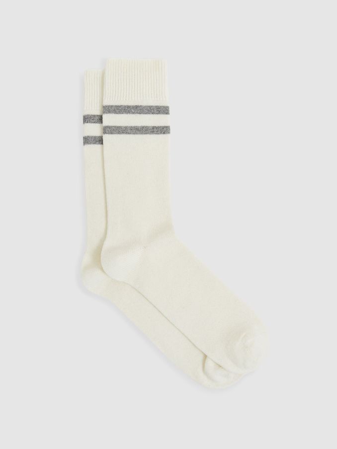 Striped Socks With Wool And Cashmere in Ecru/Soft Grey (AC4740) | US$25