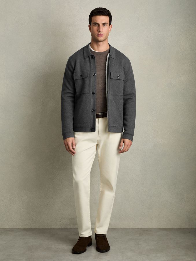 Fleece-Lined Button-Through Jacket in Mid Grey Melange (AC4744) | €140