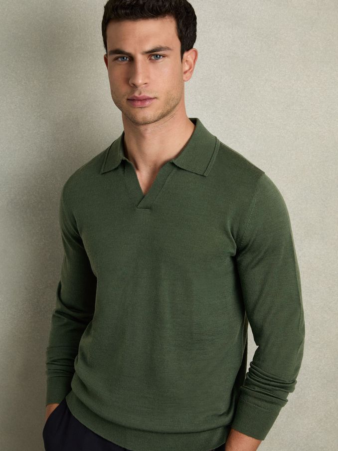 Merino Wool Half-Zip Polo Shirt in Dark Kale Green (AC4746) | €97
