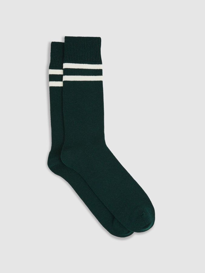 Striped Socks With Wool And Cashmere in Forest Green/Ecru (AC4747) | US$25