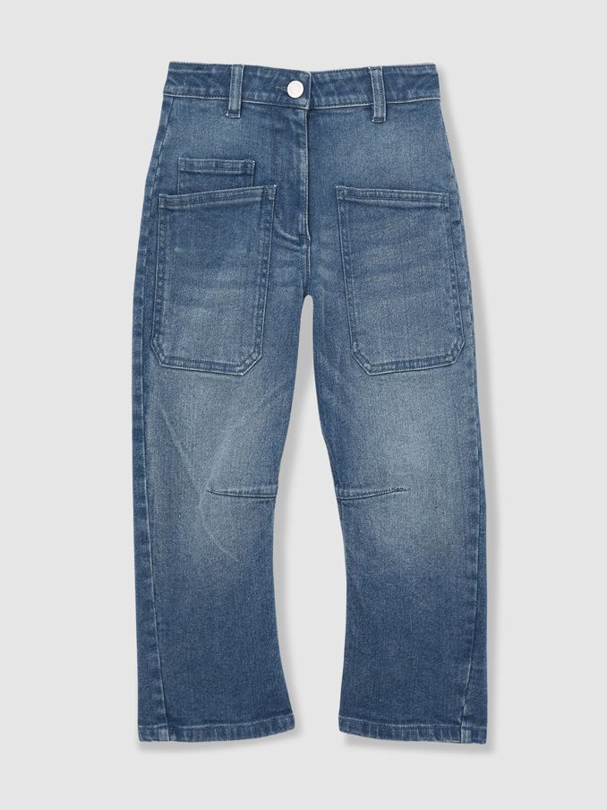 13-14 yrs Barrel-Leg Patch-Pocket Jeans in Blue (AC4751) | US$95
