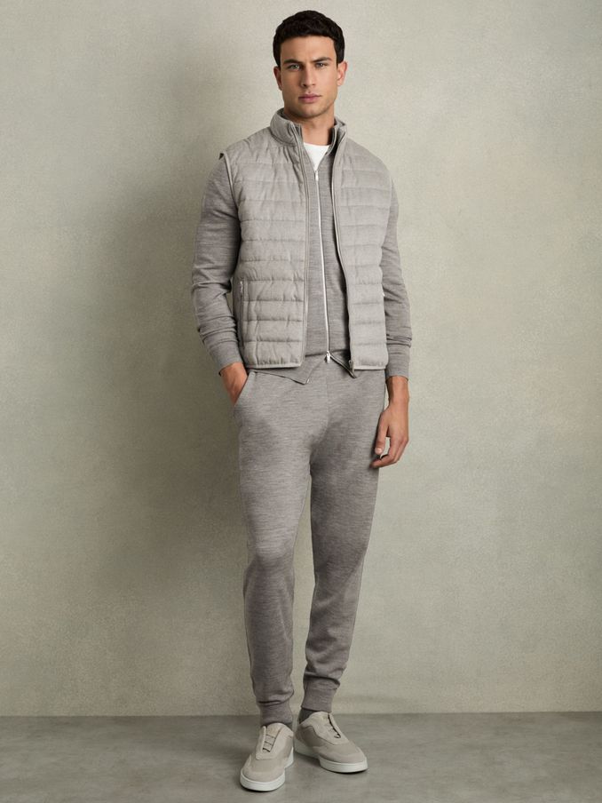 Merino-Blend Stretch Joggers in Warm Grey Melange (AC4753) | €127