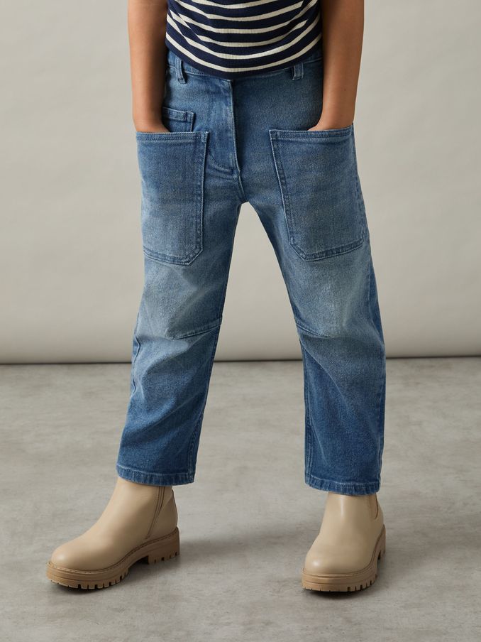 9-13 yrs Barrel-Leg Patch-Pocket Jeans in Blue (AC4756) | US$90