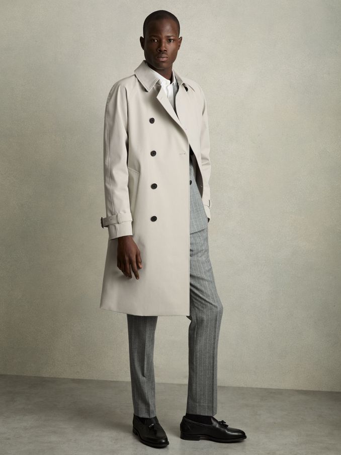 Double Breasted Long Trench Coat in Stone (AC4759) | €283