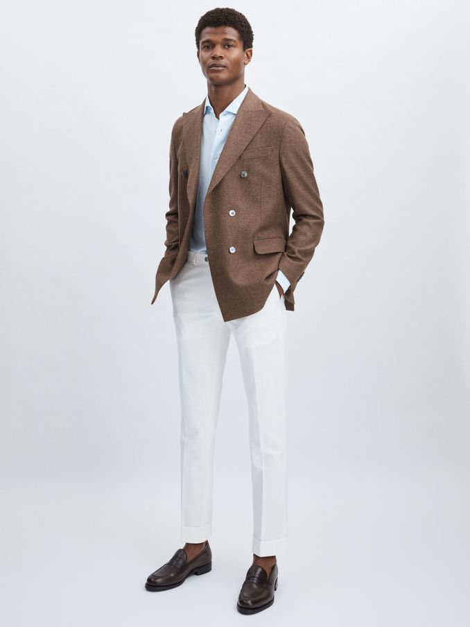 Oscar Jacobson Slim Fit 100% Cotton Turn-Up Trousers in Snow White (AC4760) | €143