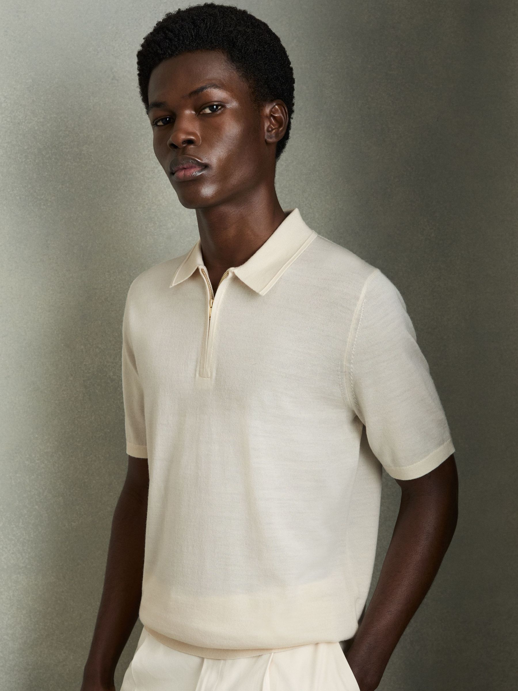 Merino Wool Half-Zip Polo Shirt in Snow White (AC4773) | €125