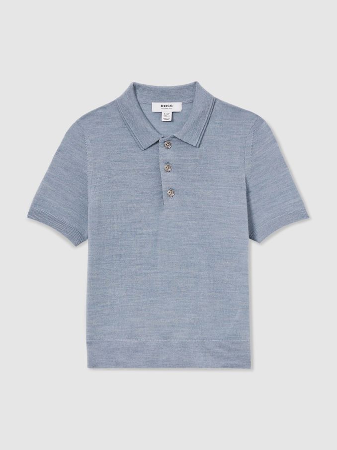 Merino Polo Shirt in Soft Blue Melange (AC4775) | US$60