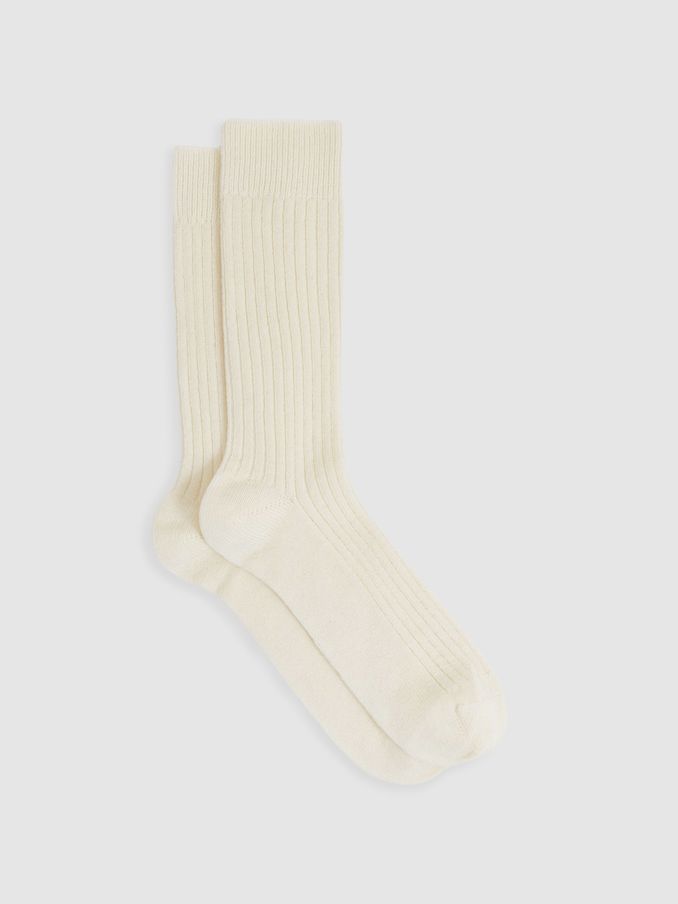 Ribbed Socks With Wool And Cashmere in Ecru (AC4777) | US$25