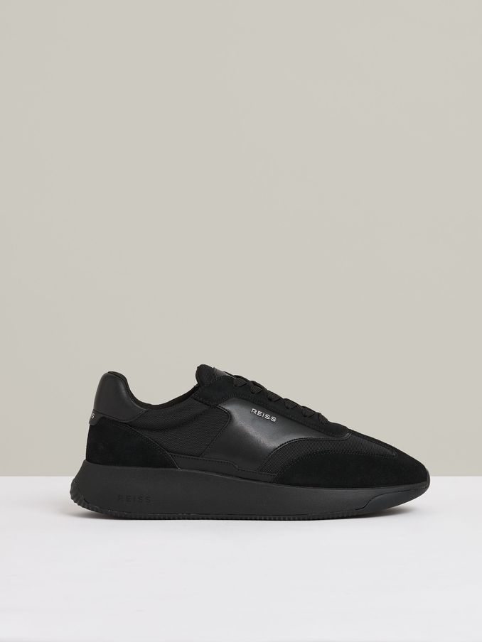 Leather Suede Running Trainers in All Black (AC4780) | €195