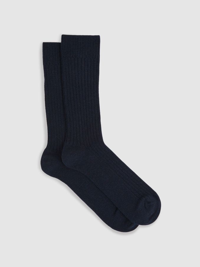 Ribbed Socks With Wool And Cashmere in Navy (AC4781) | US$25