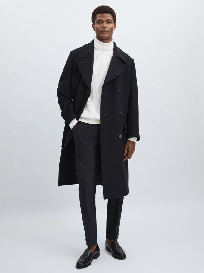 Oscar Jacobson Slim Fit 100% Cotton Turn-Up Trousers in Navy (AC4783) | €143