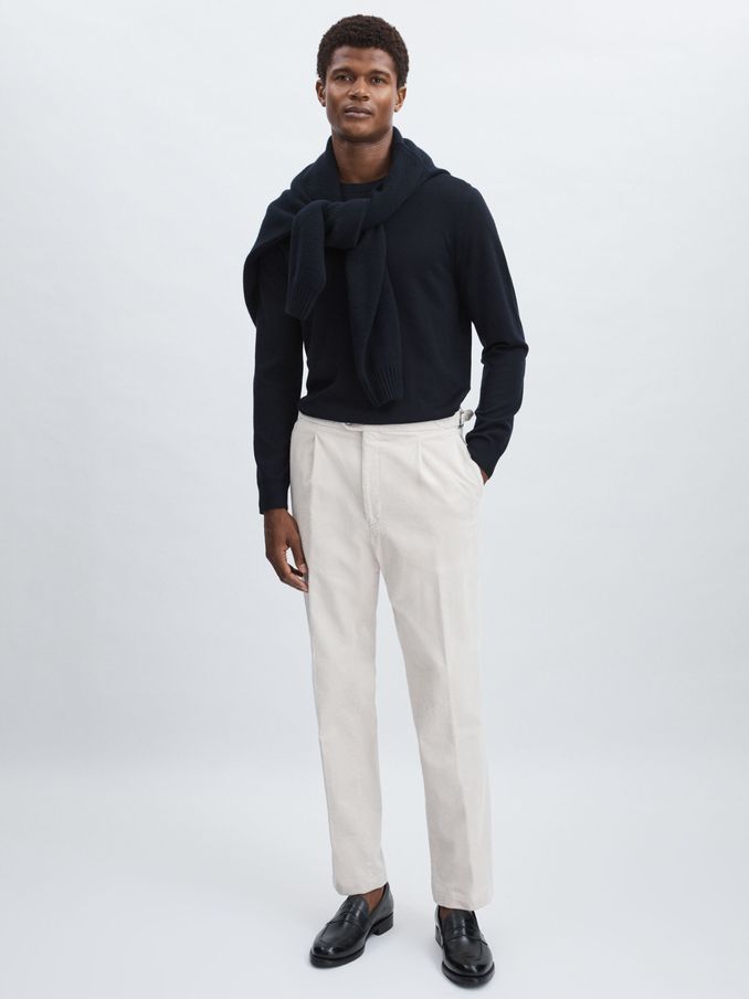 Oscar Jacobson Regular-Fit Corduroy Trousers in White (AC4785) | US$195