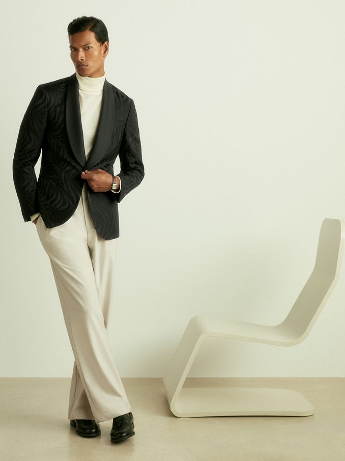 Wool-Blend Jacquard Tuxedo Jacket in Black (AC4786) | US$298
