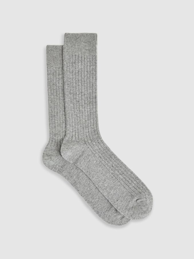 Ribbed Socks With Wool And Cashmere in Soft Grey (AC4792) | US$25