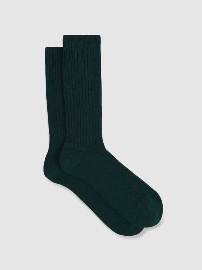 Ribbed Socks With Wool And Cashmere in Forest Green (AC4798) | US$25