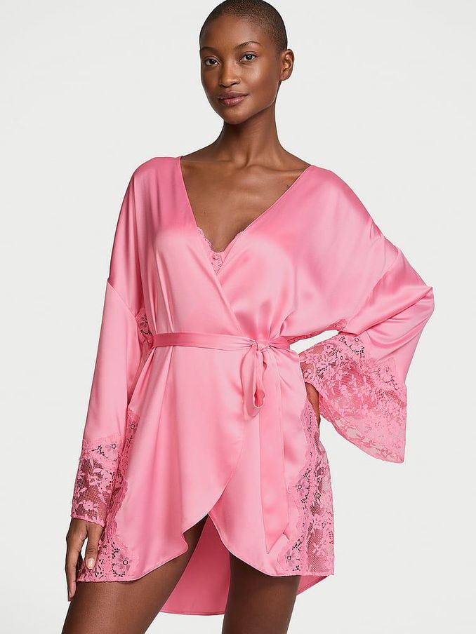 Pink Hope Satin Lace Trim Robe (AC5276) | €79