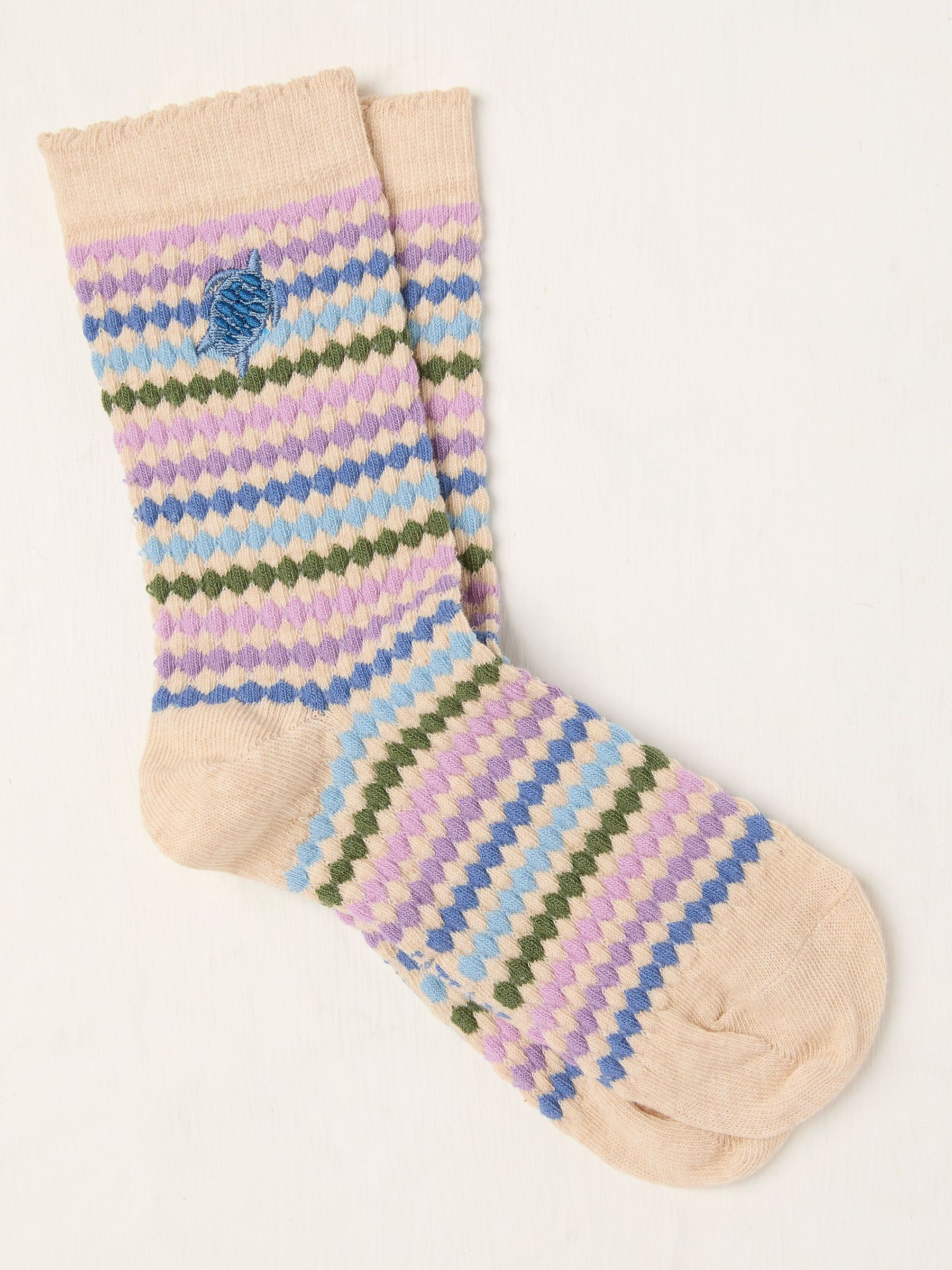 Oatmeal Embroidered Turtle Socks (AC5375) | $12
