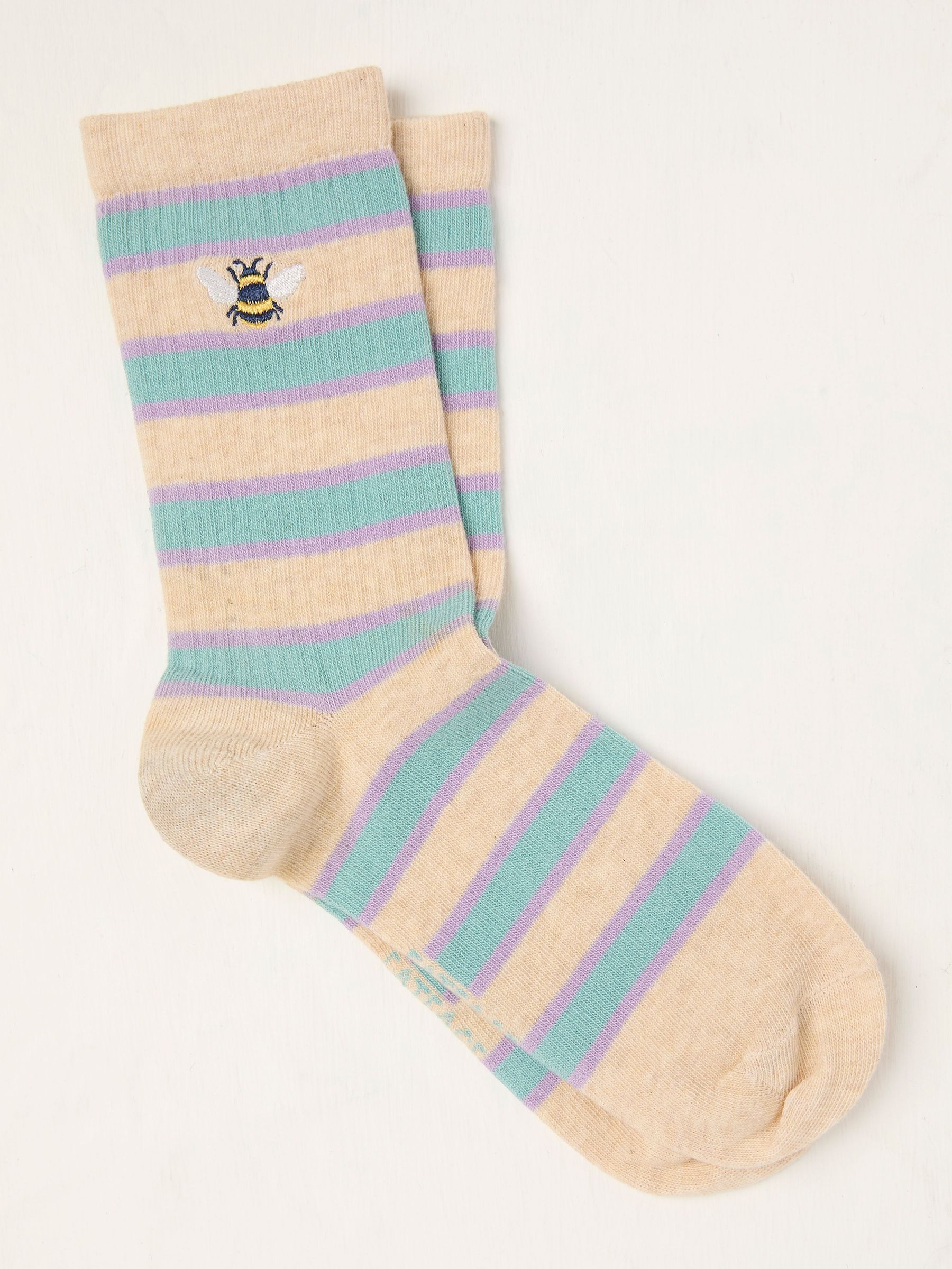 Oatmeal Embroidered Bee Socks (AC5383) | €9.50