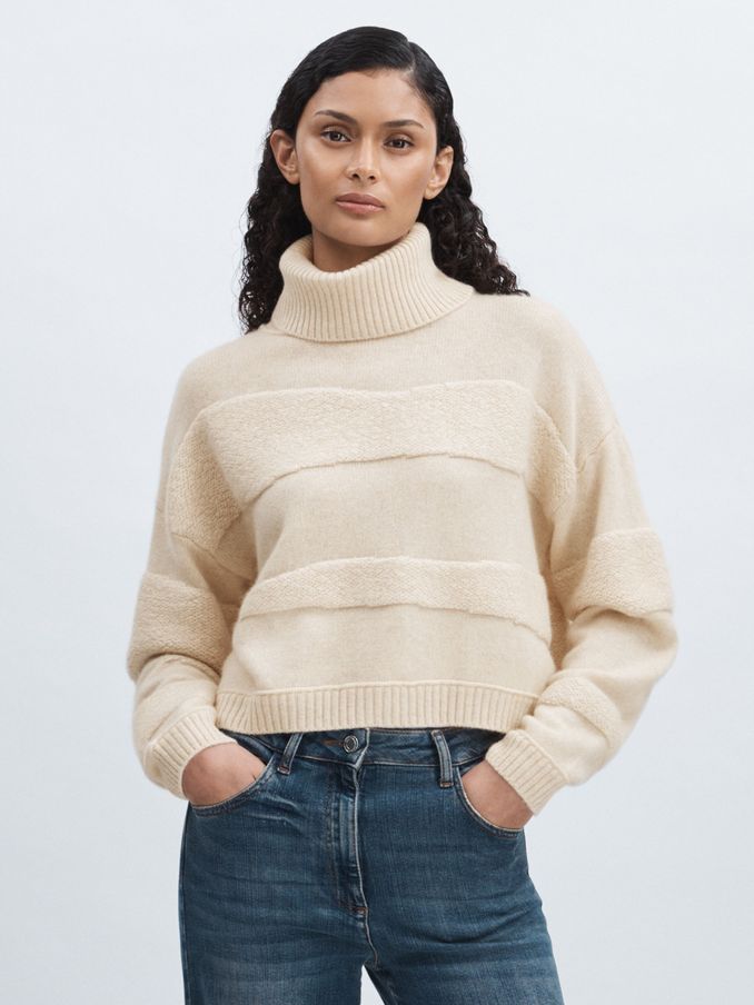 Crush Collection 100% Cashmere Roll-Neck Jumper in Cream (AC6809) | €283
