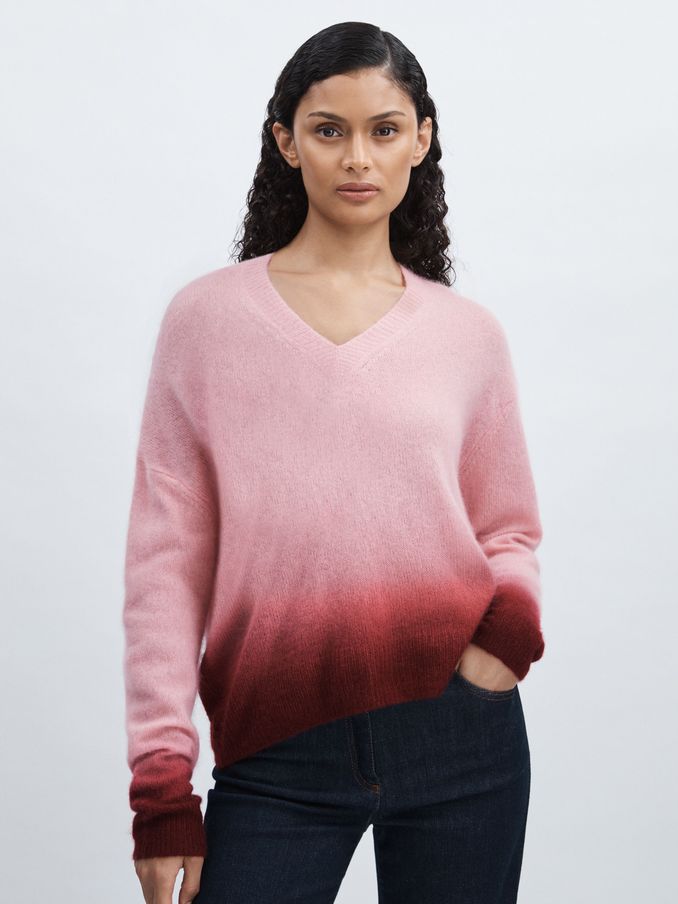Crush Collection Cashmere-Silk Dipped V-Neck Jumper in Rose (AC6812) | €210