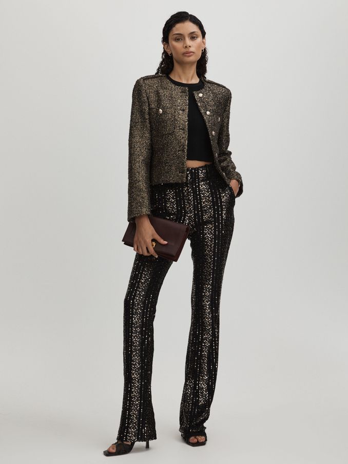Halston Striped Sequin Trousers in Black (AC6816) | €345