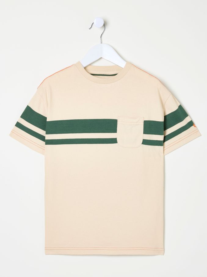 Light Natural Chest Stripe 100% Cotton T-Shirt (AC7070) | $7