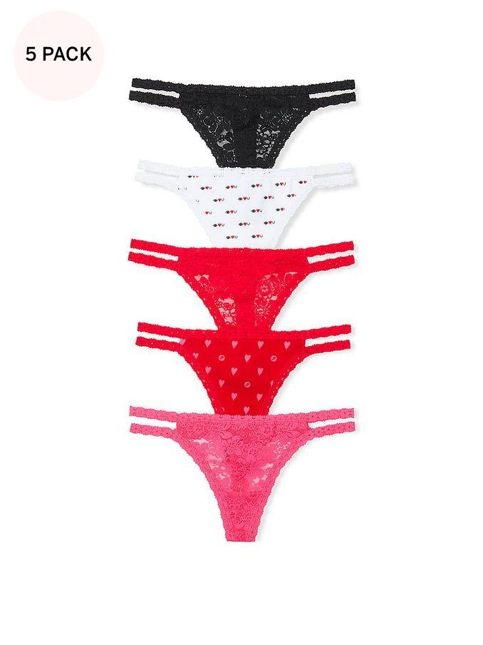 Black/White/Red/Pink Thong 5 Pack Knickers (AC7487) | €31