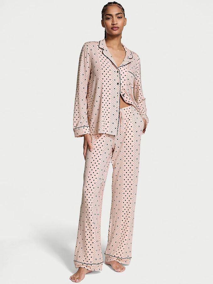 Purest Pink Dotted Stripe Modal Long Pyjama Set (AC7512) | €68