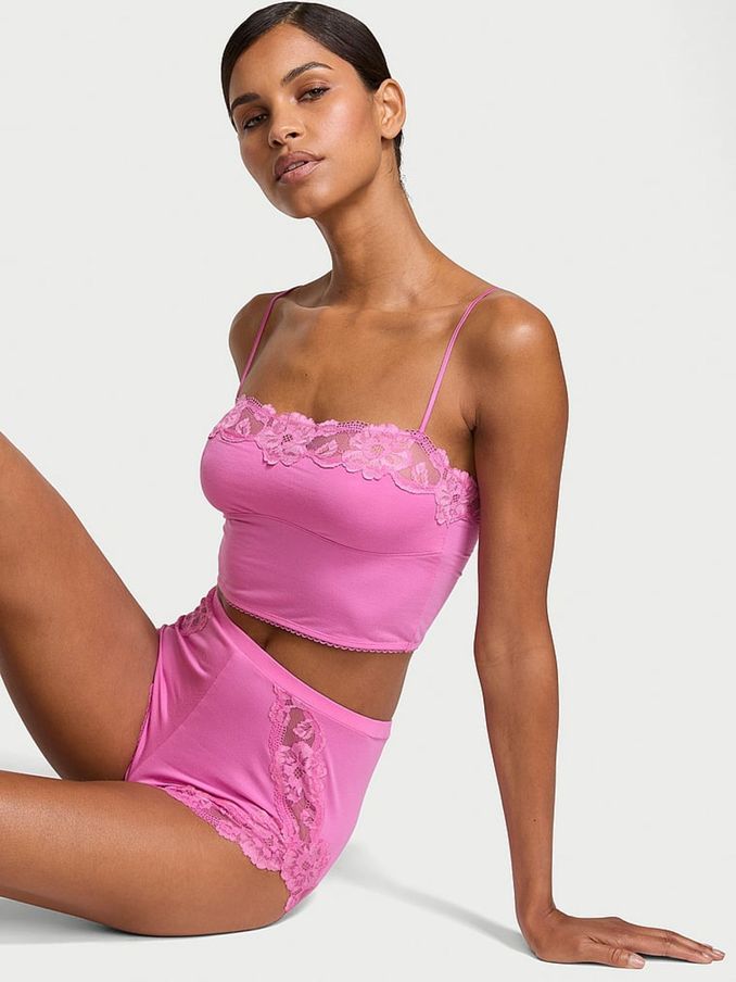 New Peony Pink Straight Neck Modal Cami Set (AC7514) | €52