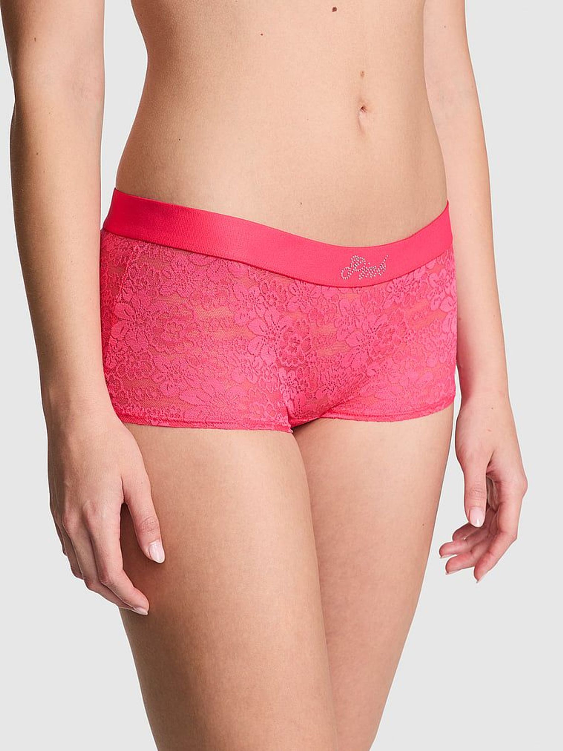 Double Bubble Pink Short Lace Logo Scoop Thong Knickers (AC7523) | €10.50
