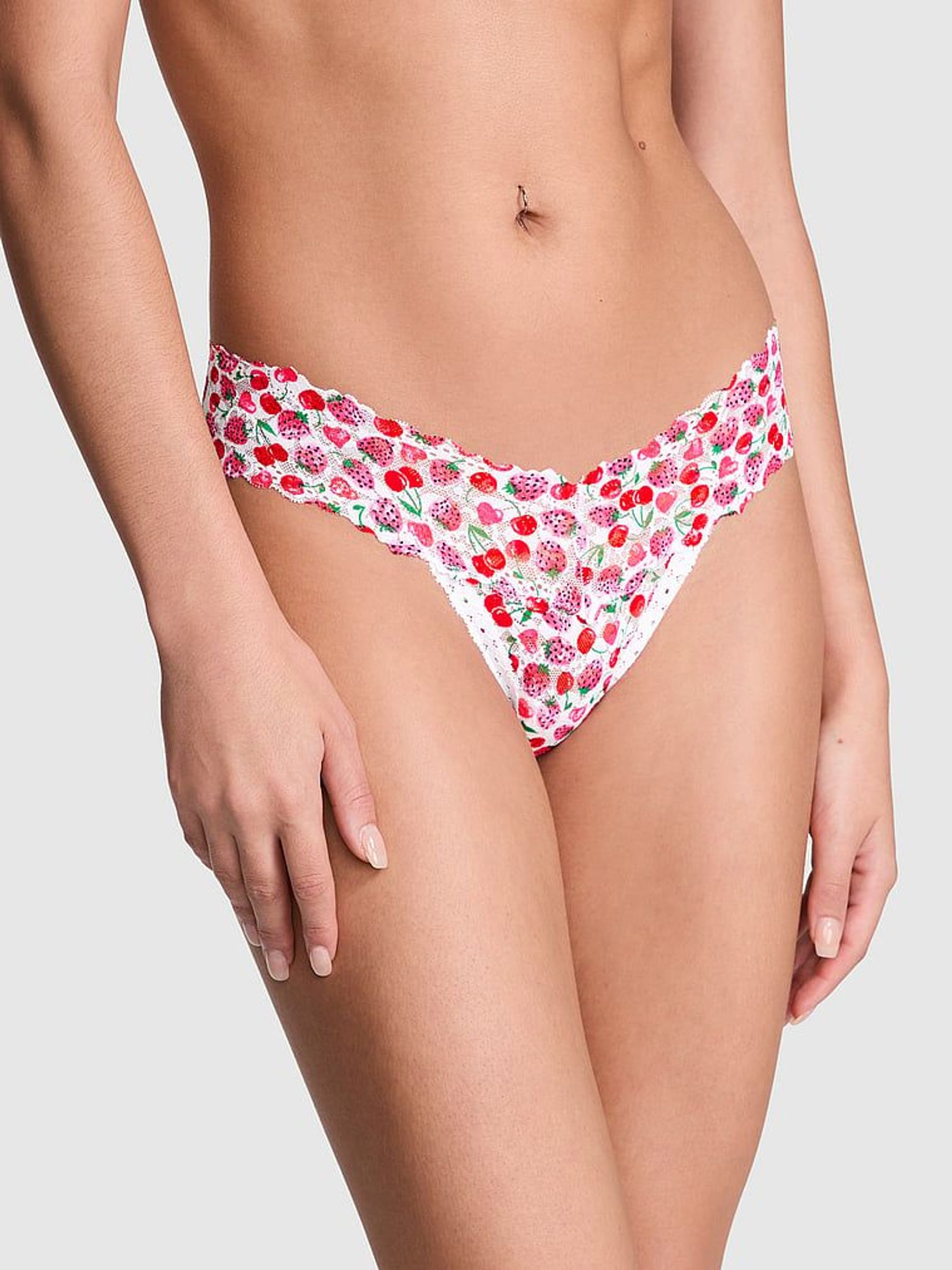 White Cherry Thong Cotton Lace Trim Knickers (AC7555) | €10.50