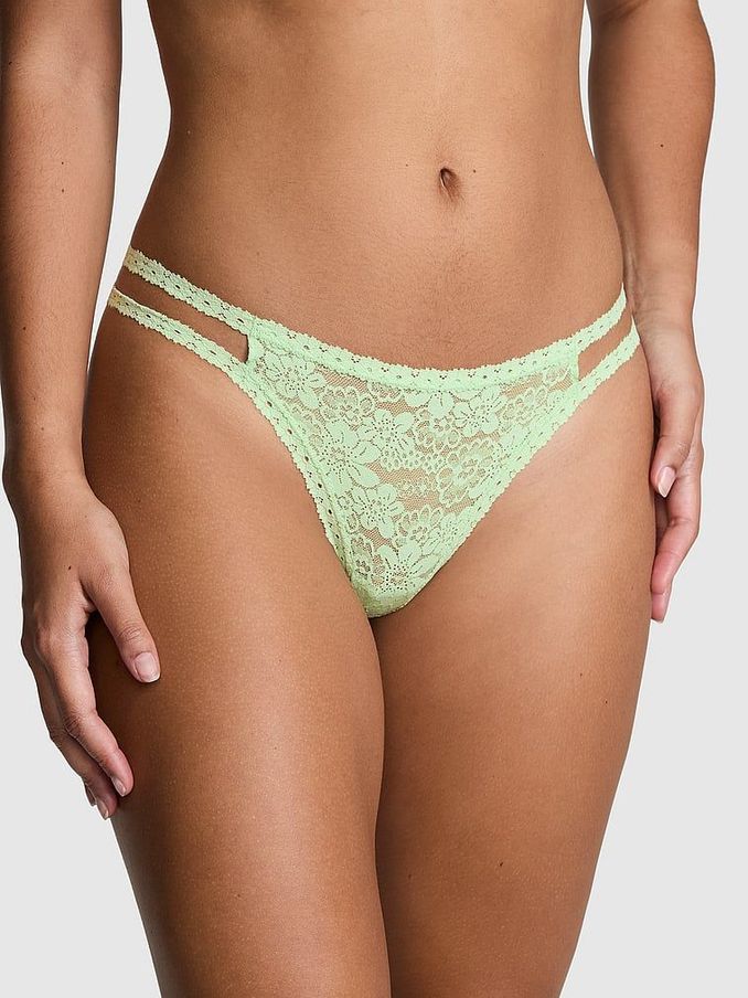 Pale Petal Green Double Strap Thong Floral Lace Knickers (AC7556) | €10.50