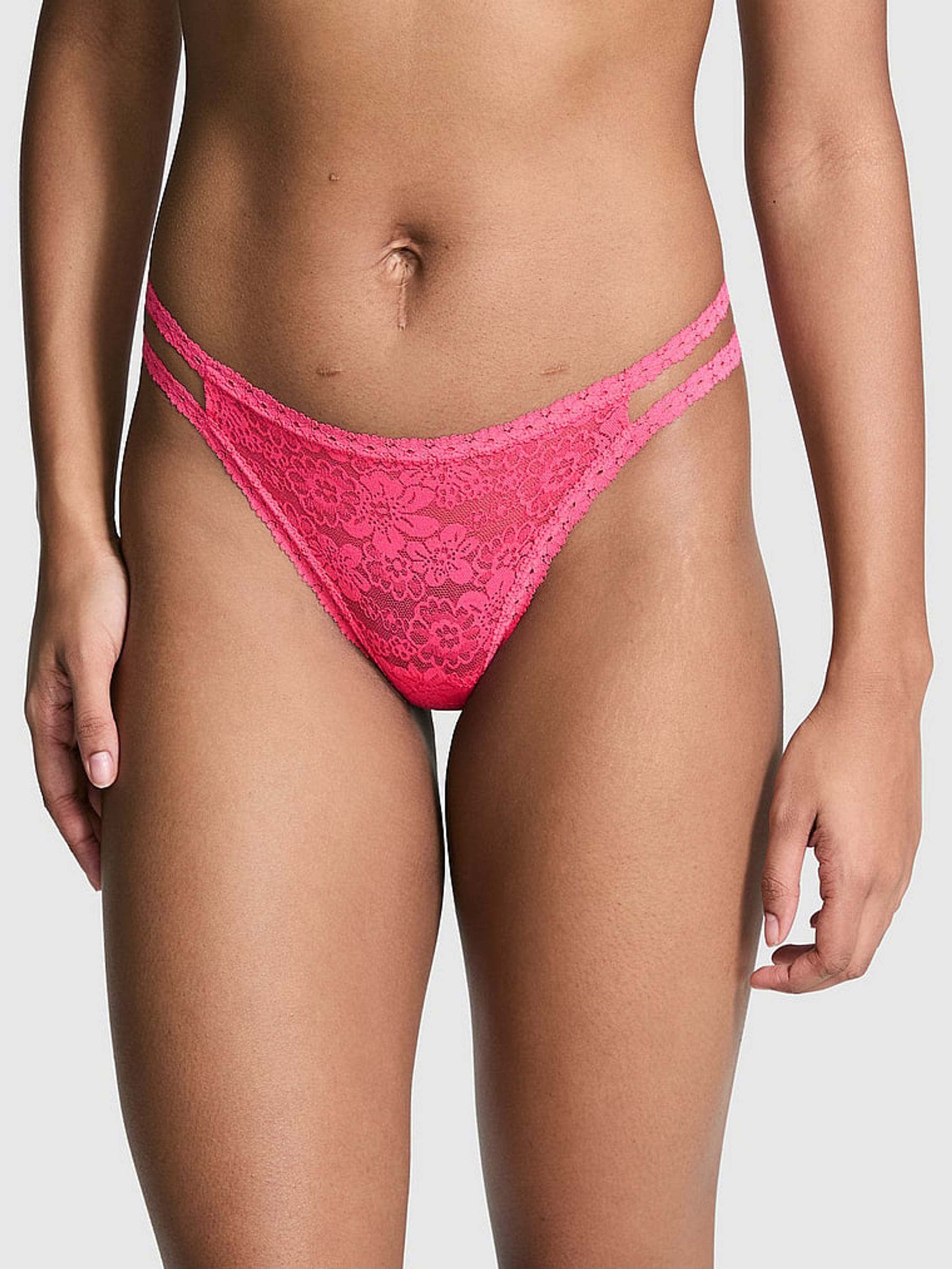 Double Bubble Pink Double Strap Thong Floral Lace Knickers (AC7569) | €10.50