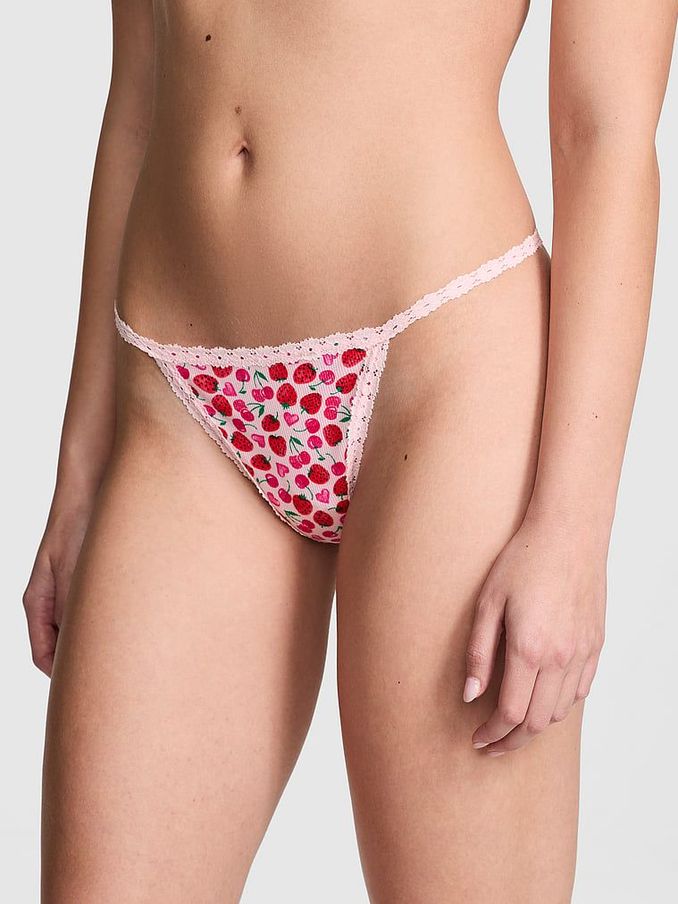 Pink Cherry G String Cotton Lace Trim Knickers (AC8989) | €10.50
