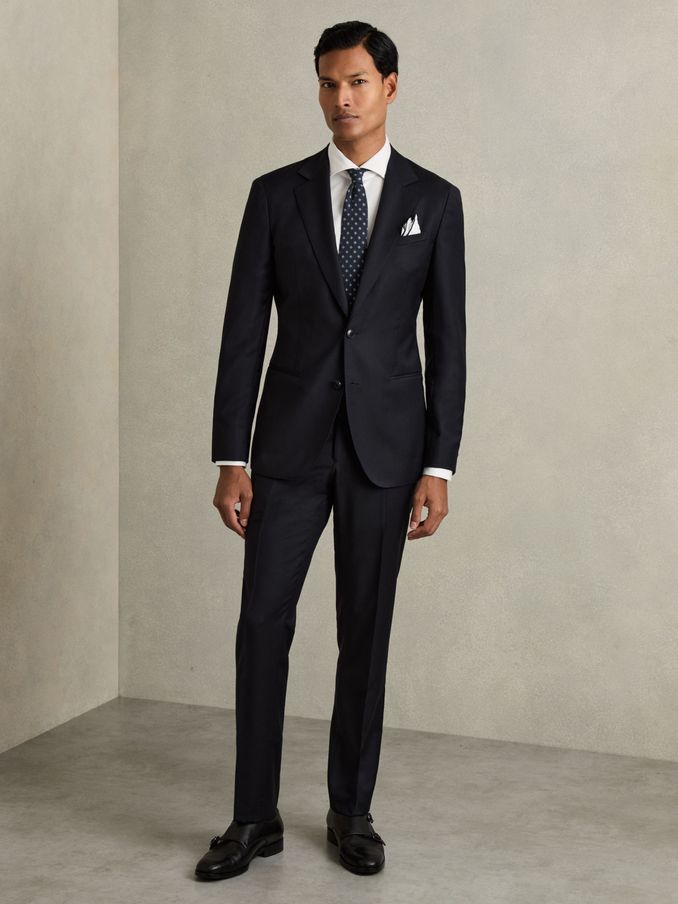 Slim-Fit Single Breasted Wool Suit Jacket in Navy (AC9318) | US$475