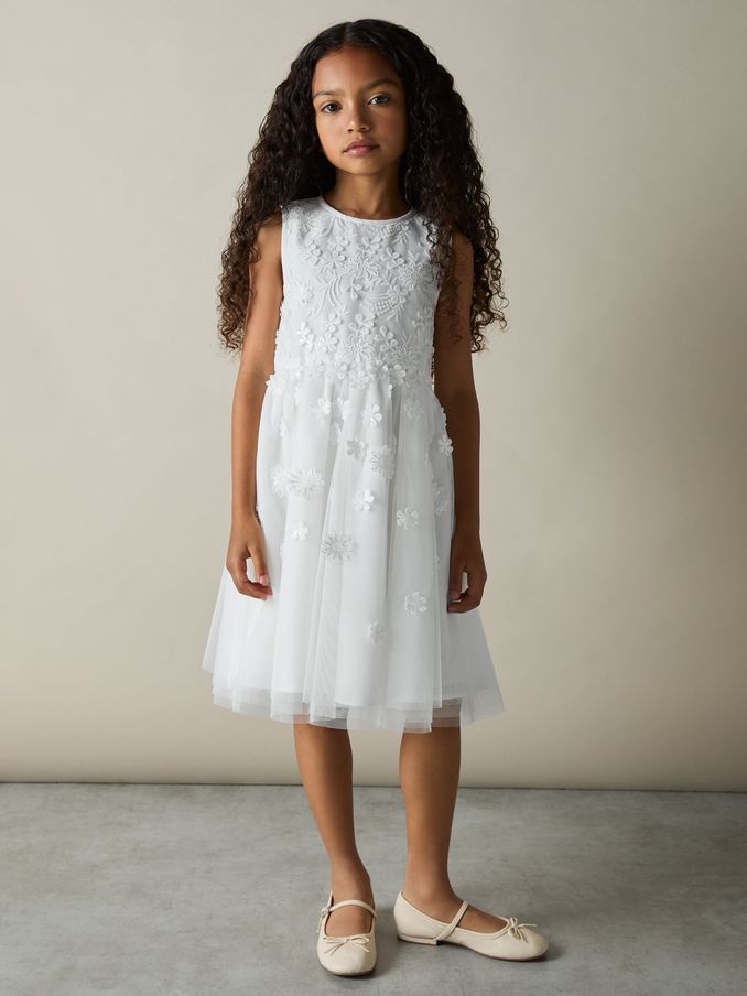 4-9 yrs Tulle Floral-Embroidered Bridesmaid Dress in Ivory (AC9329) | €120