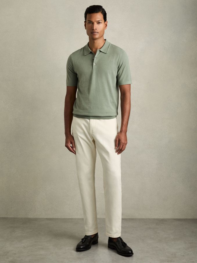 Merino Wool Short-Sleeve Polo Shirt in Herb Green (AC9330) | €125
