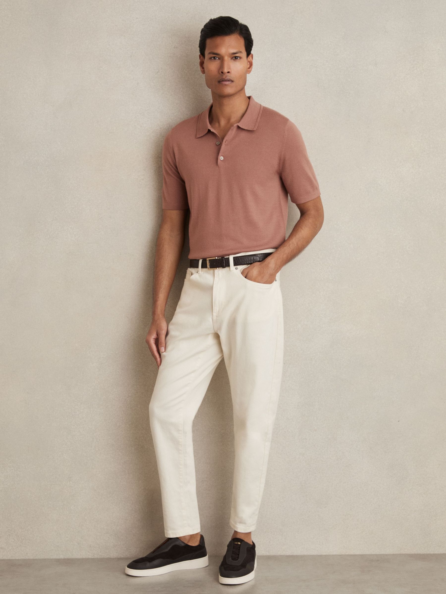 Merino Wool Short-Sleeve Polo Shirt in Dusty Blush Pink (AC9331) | HK$1,330