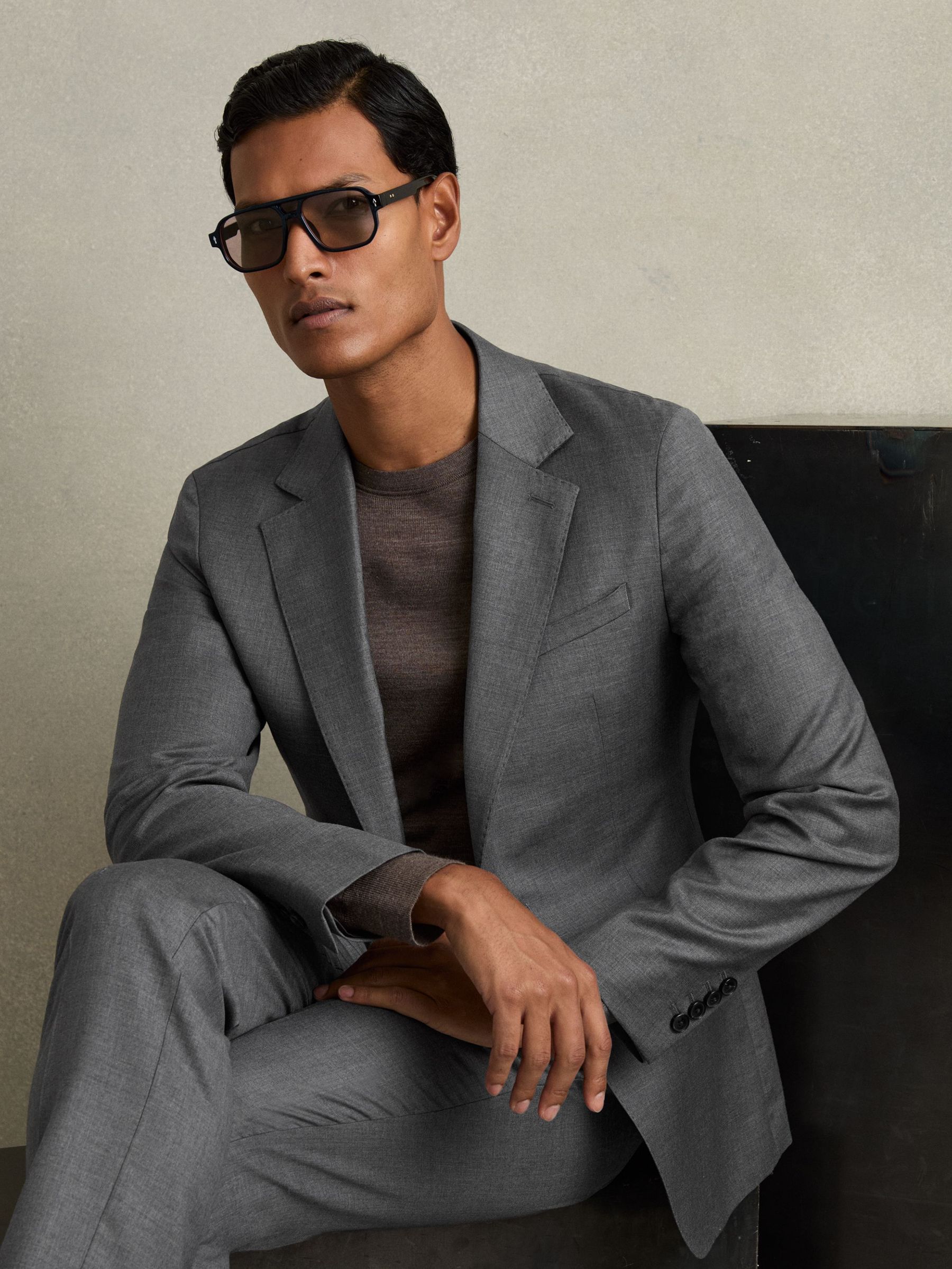 Slim-Fit Single Breasted Wool Suit Jacket in Grey (AC9337) | AED1,505