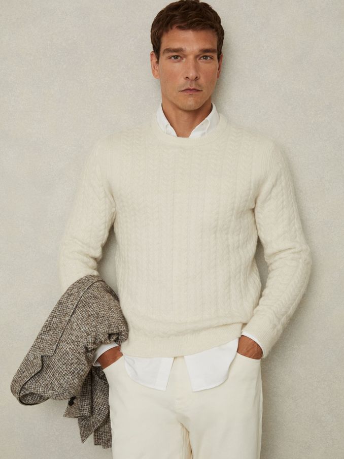 Cabled Jumper with Wool and Alpaca in White (AC9350) | $117