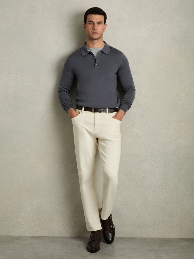 Merino Wool Long-Sleeve Polo Shirt in Blackend Blue (AC9352) | AED381