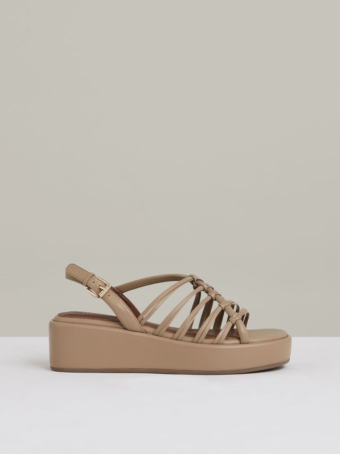 Leather Knot Strappy Platform Sandals in Beige (AC9353) | US$265